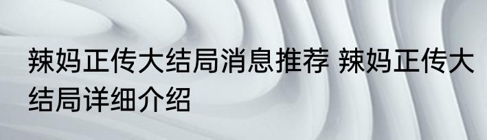 辣妈正传大结局消息推荐 辣妈正传大结局详细介绍