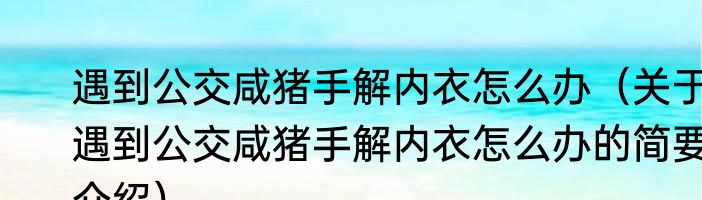 遇到公交咸猪手解内衣怎么办（关于遇到公交咸猪手解内衣怎么办的简要介绍）