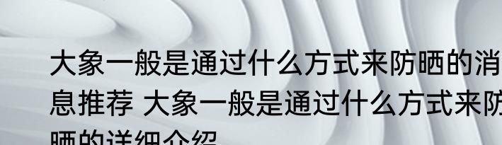 大象一般是通过什么方式来防晒的消息推荐 大象一般是通过什么方式来防晒的详细介绍