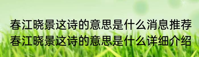 春江晓景这诗的意思是什么消息推荐 春江晓景这诗的意思是什么详细介绍