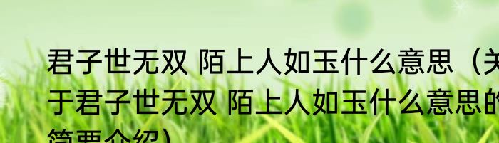 君子世无双 陌上人如玉什么意思（关于君子世无双 陌上人如玉什么意思的简要介绍）