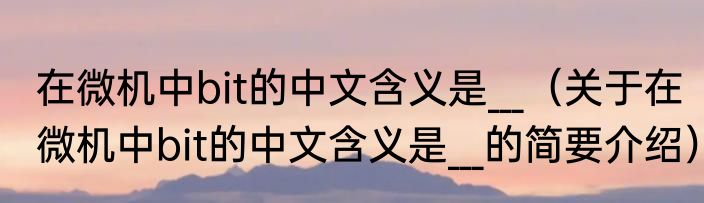 在微机中bit的中文含义是___（关于在微机中bit的中文含义是___的简要介绍）