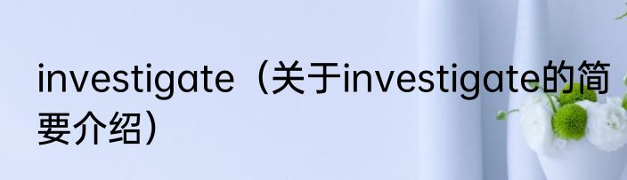 investigate（关于investigate的简要介绍）