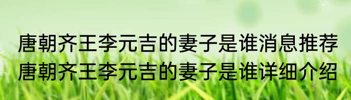 唐朝齐王李元吉的妻子是谁消息推荐 唐朝齐王李元吉的妻子是谁详细介绍