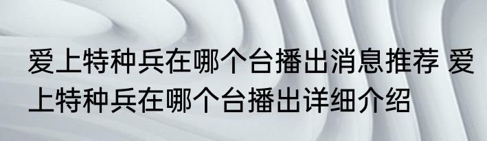 爱上特种兵在哪个台播出消息推荐 爱上特种兵在哪个台播出详细介绍