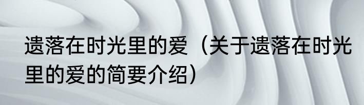 遗落在时光里的爱（关于遗落在时光里的爱的简要介绍）