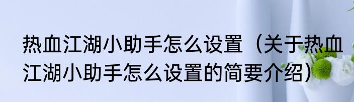 热血江湖小助手怎么设置（关于热血江湖小助手怎么设置的简要介绍）