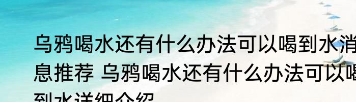 乌鸦喝水还有什么办法可以喝到水消息推荐 乌鸦喝水还有什么办法可以喝到水详细介绍