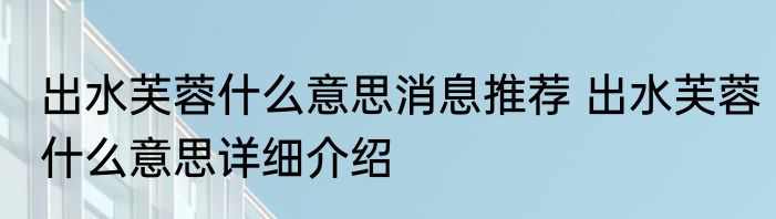 出水芙蓉什么意思消息推荐 出水芙蓉什么意思详细介绍