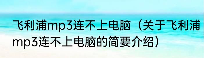 飞利浦mp3连不上电脑（关于飞利浦mp3连不上电脑的简要介绍）
