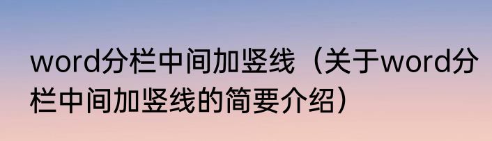 word分栏中间加竖线（关于word分栏中间加竖线的简要介绍）