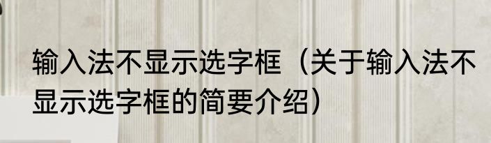 输入法不显示选字框（关于输入法不显示选字框的简要介绍）