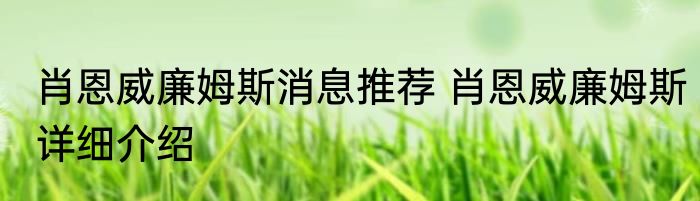 肖恩威廉姆斯消息推荐 肖恩威廉姆斯详细介绍