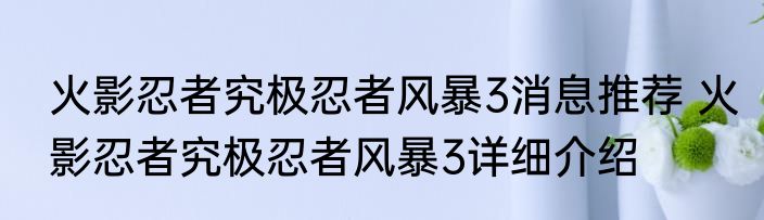 火影忍者究极忍者风暴3消息推荐 火影忍者究极忍者风暴3详细介绍
