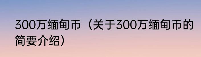 300万缅甸币（关于300万缅甸币的简要介绍）