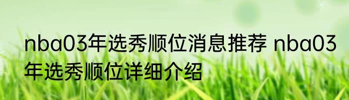 nba03年选秀顺位消息推荐 nba03年选秀顺位详细介绍