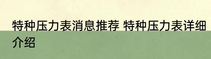 特种压力表消息推荐 特种压力表详细介绍