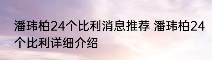 潘玮柏24个比利消息推荐 潘玮柏24个比利详细介绍