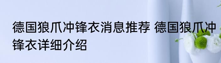 德国狼爪冲锋衣消息推荐 德国狼爪冲锋衣详细介绍
