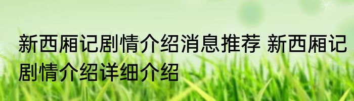 新西厢记剧情介绍消息推荐 新西厢记剧情介绍详细介绍