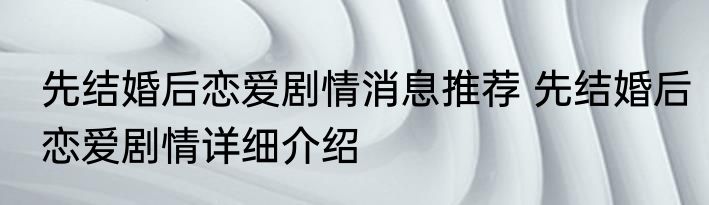 先结婚后恋爱剧情消息推荐 先结婚后恋爱剧情详细介绍