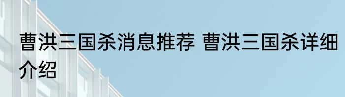 曹洪三国杀消息推荐 曹洪三国杀详细介绍