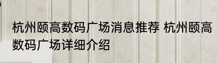 杭州颐高数码广场消息推荐 杭州颐高数码广场详细介绍