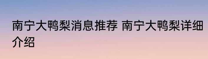 南宁大鸭梨消息推荐 南宁大鸭梨详细介绍