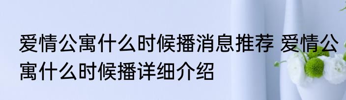 爱情公寓什么时候播消息推荐 爱情公寓什么时候播详细介绍