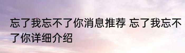 忘了我忘不了你消息推荐 忘了我忘不了你详细介绍