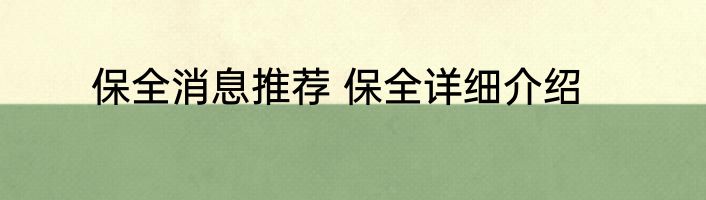 保全消息推荐 保全详细介绍