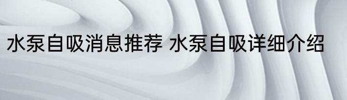 水泵自吸消息推荐 水泵自吸详细介绍