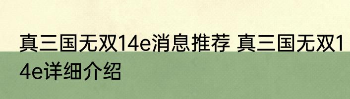 真三国无双14e消息推荐 真三国无双14e详细介绍