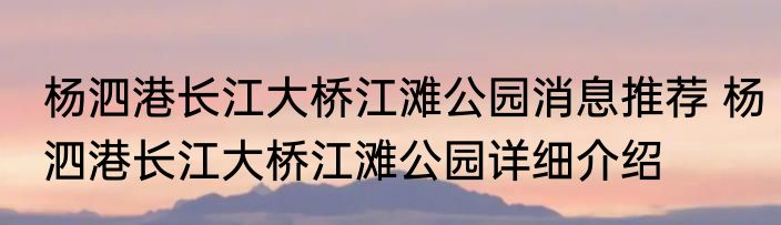 杨泗港长江大桥江滩公园消息推荐 杨泗港长江大桥江滩公园详细介绍