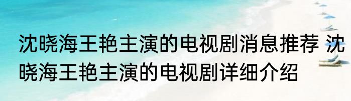 沈晓海王艳主演的电视剧消息推荐 沈晓海王艳主演的电视剧详细介绍