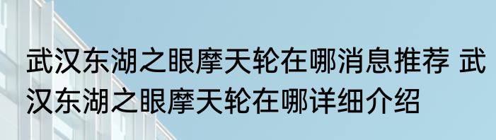 武汉东湖之眼摩天轮在哪消息推荐 武汉东湖之眼摩天轮在哪详细介绍