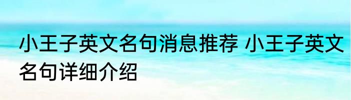 小王子英文名句消息推荐 小王子英文名句详细介绍