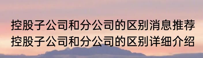 控股子公司和分公司的区别消息推荐 控股子公司和分公司的区别详细介绍