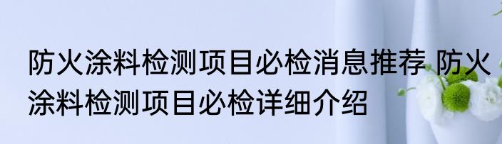 防火涂料检测项目必检消息推荐 防火涂料检测项目必检详细介绍