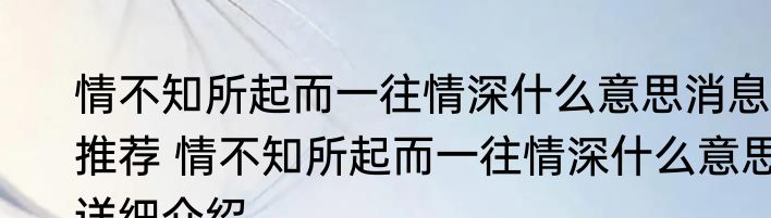 情不知所起而一往情深什么意思消息推荐 情不知所起而一往情深什么意思详细介绍