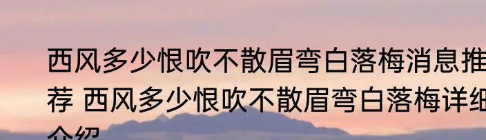 西风多少恨吹不散眉弯白落梅消息推荐 西风多少恨吹不散眉弯白落梅详细介绍