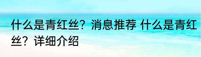 什么是青红丝？消息推荐 什么是青红丝？详细介绍