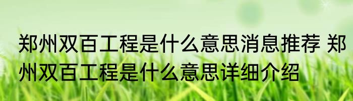 郑州双百工程是什么意思消息推荐 郑州双百工程是什么意思详细介绍