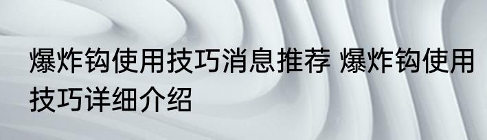 爆炸钩使用技巧消息推荐 爆炸钩使用技巧详细介绍