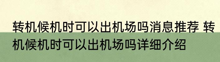 转机候机时可以出机场吗消息推荐 转机候机时可以出机场吗详细介绍