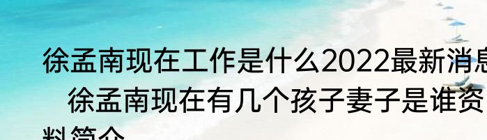 徐孟南现在工作是什么2022最新消息   徐孟南现在有几个孩子妻子是谁资料简介 