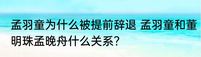 孟羽童为什么被提前辞退 孟羽童和董明珠孟晚舟什么关系？