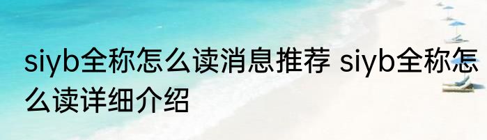 siyb全称怎么读消息推荐 siyb全称怎么读详细介绍