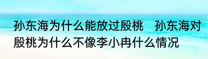 孙东海为什么能放过殷桃   孙东海对殷桃为什么不像李小冉什么情况