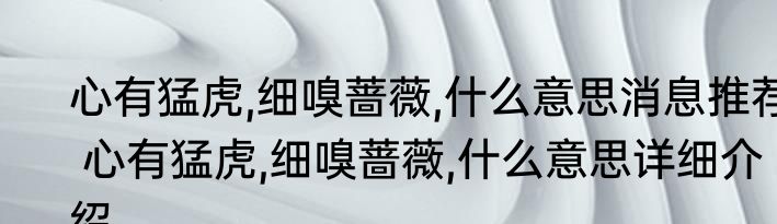 心有猛虎,细嗅蔷薇,什么意思消息推荐 心有猛虎,细嗅蔷薇,什么意思详细介绍